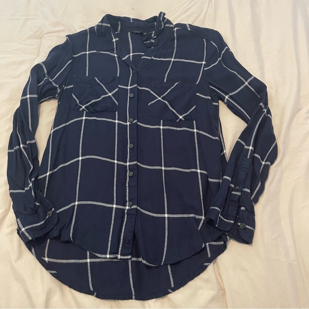 Lucky Brand Navy Blue Plaid Button-Up Shirt Size XS